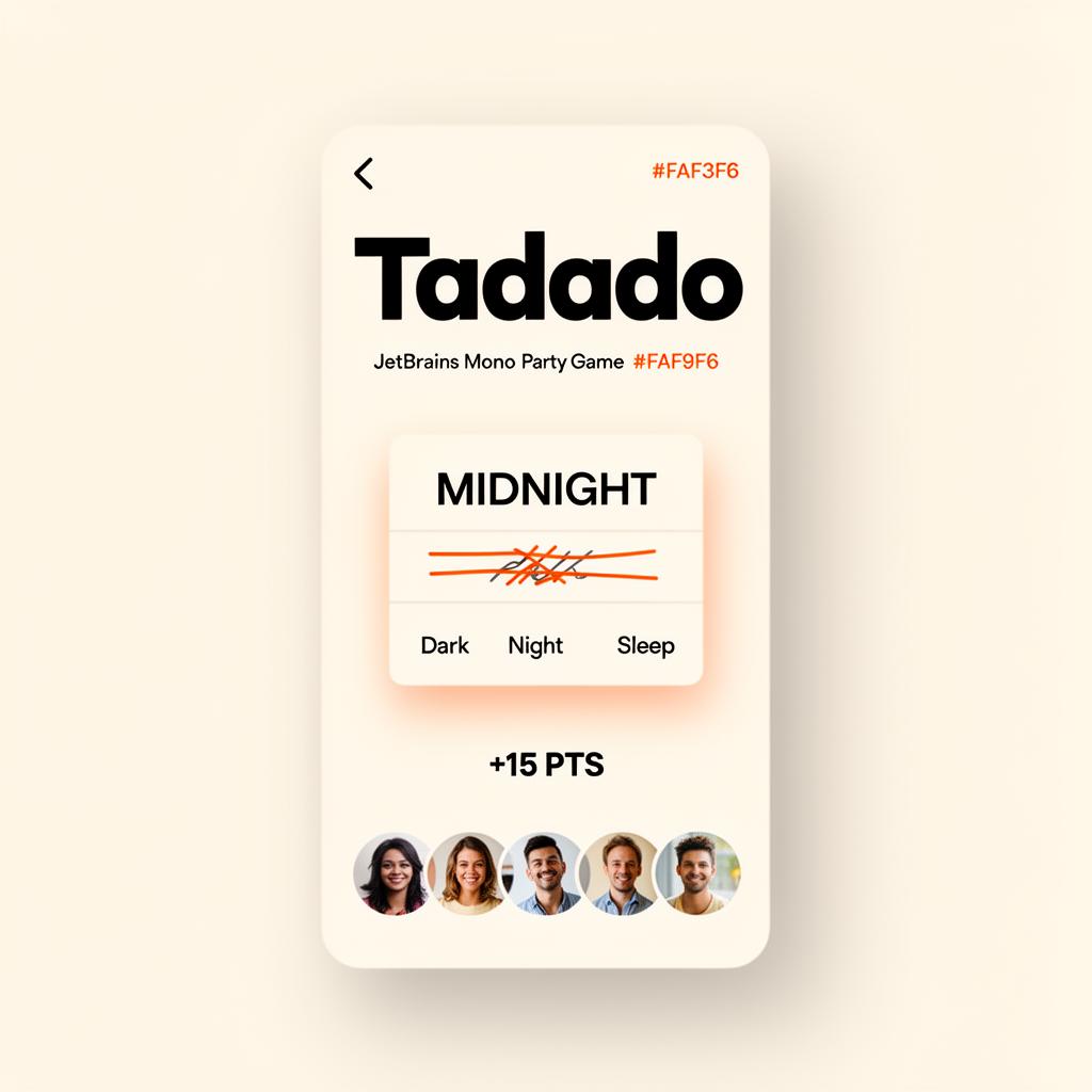 Tadado mobile interface showing a guessing card with forbidden words